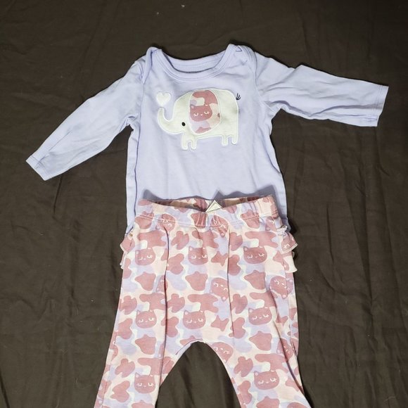 Cat Camo Outfit Set Elephant Pink Purple Pattern 3-6 Months First Impressions - Picture 3 of 3